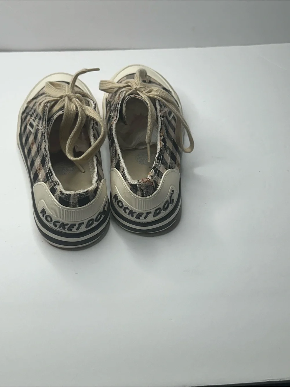 Kids Plaid Canvas Lace-Up Sneakers in Beige and Black
